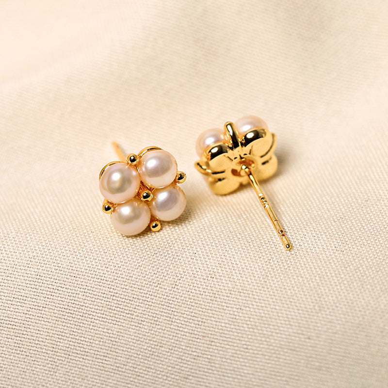 Genuine Freshwater Pearl Solid 925 Silver Cloveré Earrings