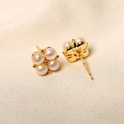 Genuine Freshwater Pearl Solid 925 Silver Cloveré Earrings