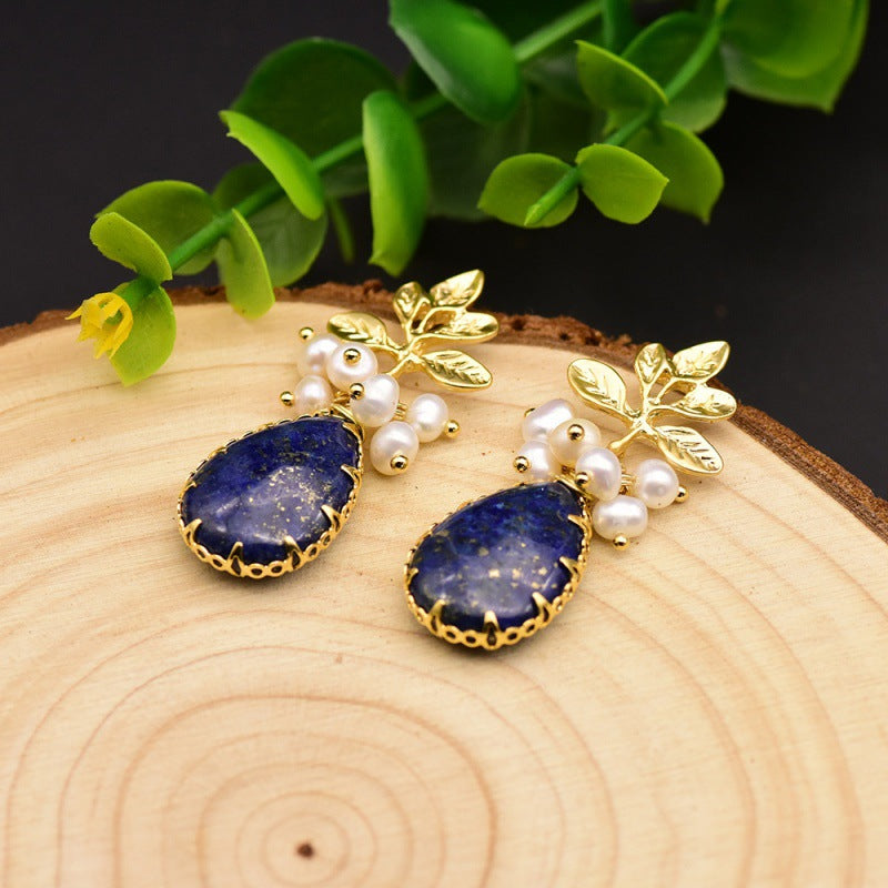 Genuine Freshwater Baroque Pearl & Lapis Lazuli Earrings (Limited Edition)
