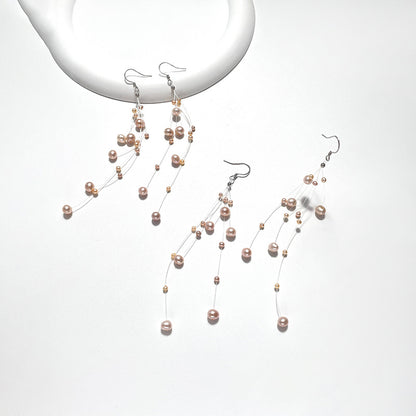 Genuine Freshwater Pearl Solid 925 Silver Stardust Tassel Earrings
