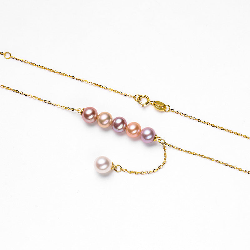 S925 Silver Genuine Freshwater Multi-Colour Pearl Necklace  – Chic Short Collarbone Chain