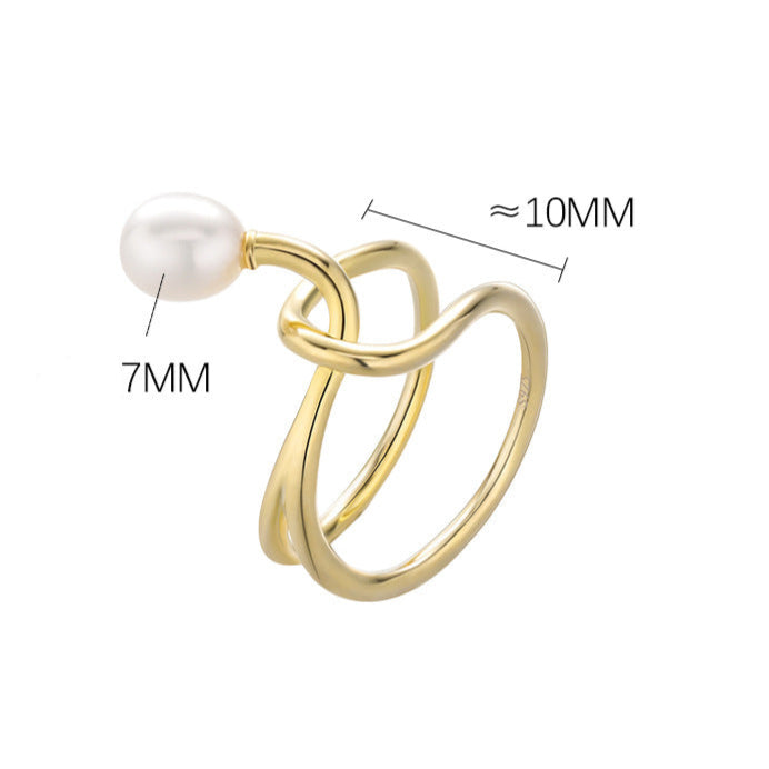 S925 Silver Genuine Freshwater Pearl Fate Knot Ring