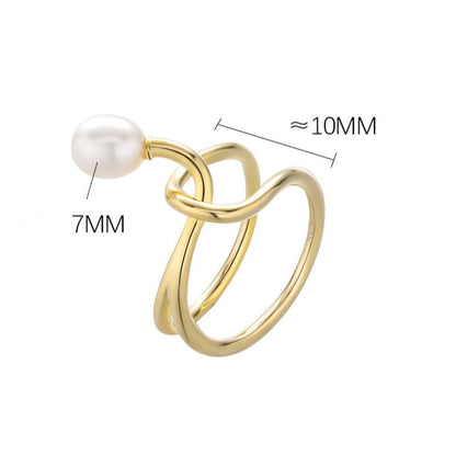 S925 Silver Genuine Freshwater Pearl Fate Knot Ring