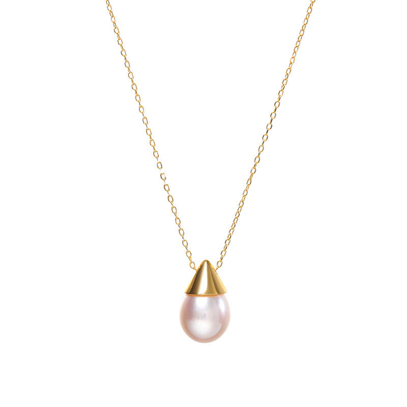 S925 Silver Teardrop Freshwater Pearl Pendant Necklace – Minimalist Collarbone Chain