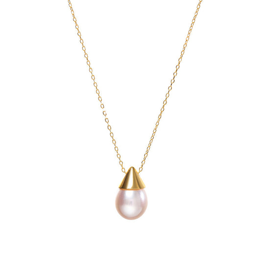 S925 Silver Teardrop Freshwater Pearl Pendant Necklace – Minimalist Collarbone Chain