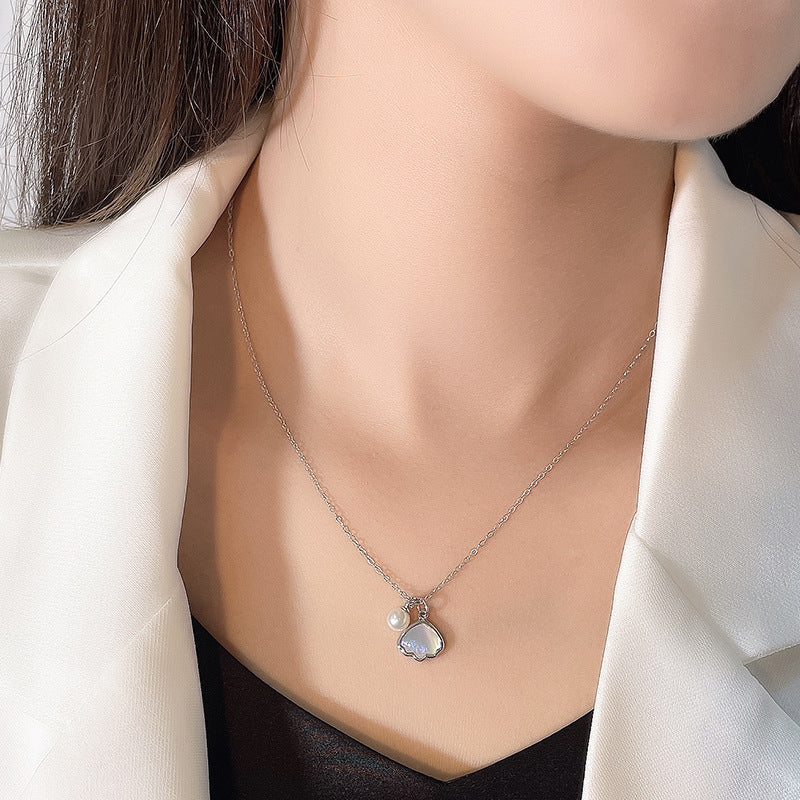 Genuine Baroque Pearl Solid S925 Silver Shell's Love Necklace
