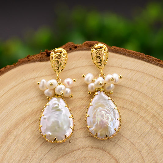Genuine Freshwater Baroque Pearl Tulip Earrings (Limited Edition)