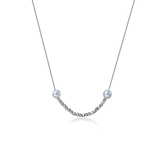 Genuine Akoya Seawater Pearl Solid 925 Silver Necklace – Smile Chain Design