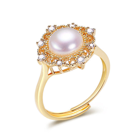 Bague Roxanne en laiton plaqué or 18 carats avec véritable perle d'eau douce