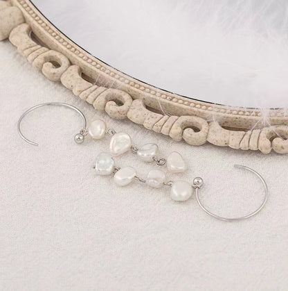 Boucles d'oreilles rosée en argent massif S925 avec véritable perle baroque