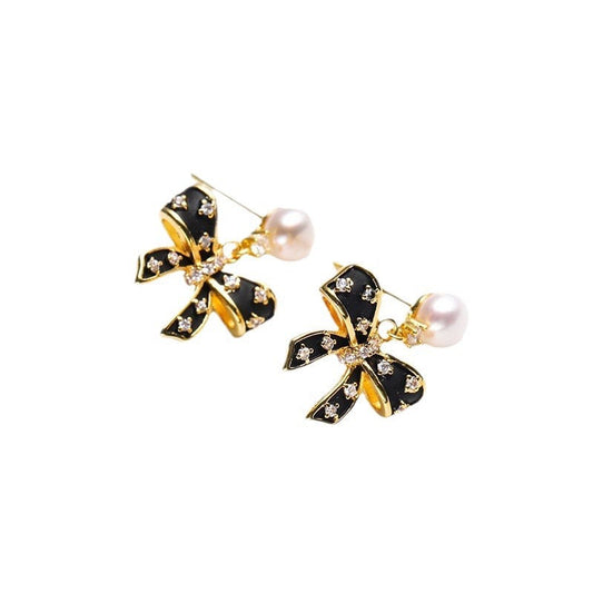 Boucles d'oreilles nœud papillon en perles d'eau douce véritables