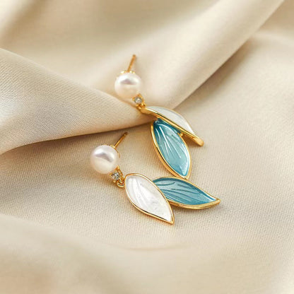Genuine Freshwater Pearl Leaf Earrings