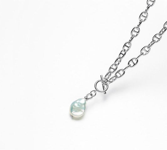 Collier en argent massif S925 avec perles d'eau douce véritables et larme sacrée