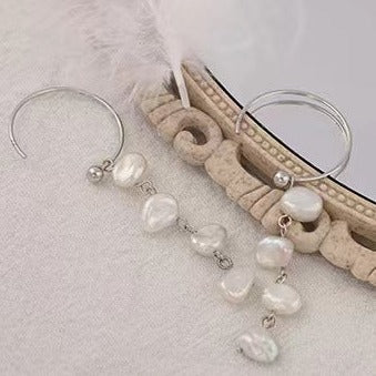 Boucles d'oreilles rosée en argent massif S925 avec véritable perle baroque