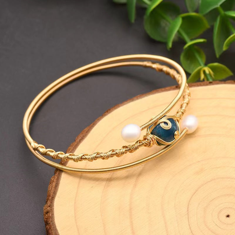 Bracelet en perles d'eau douce véritables et aigue-marines (édition limitée)