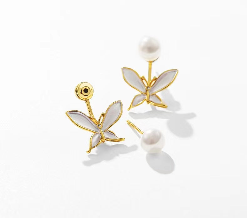 Genuine Freshwater Pearl Pansies Earrings