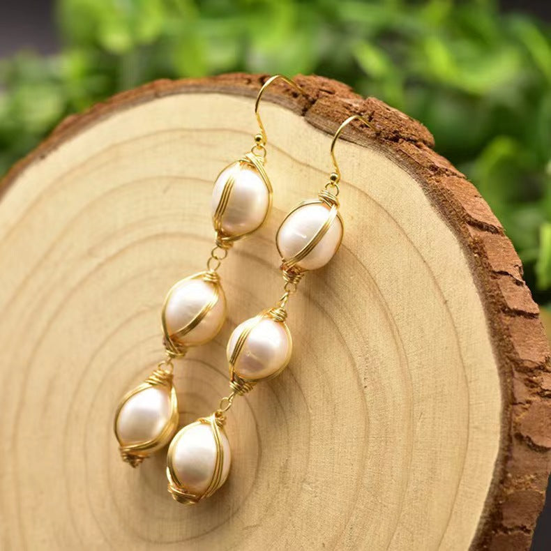 Boucles d'oreilles en perles baroques d'eau douce véritables du marché nocturne (édition limitée)