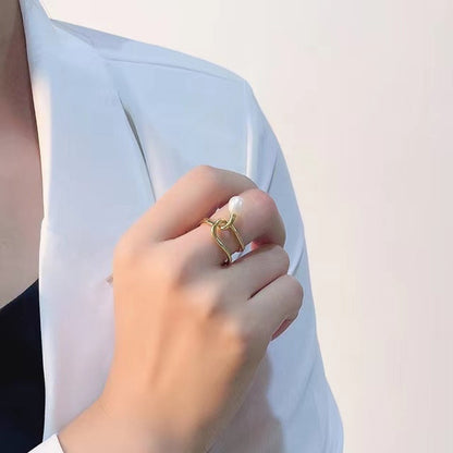 S925 Silver Genuine Freshwater Pearl Fate Knot Ring