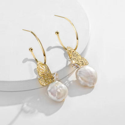 Genuine Baroque Pearl Butterfly Earrings