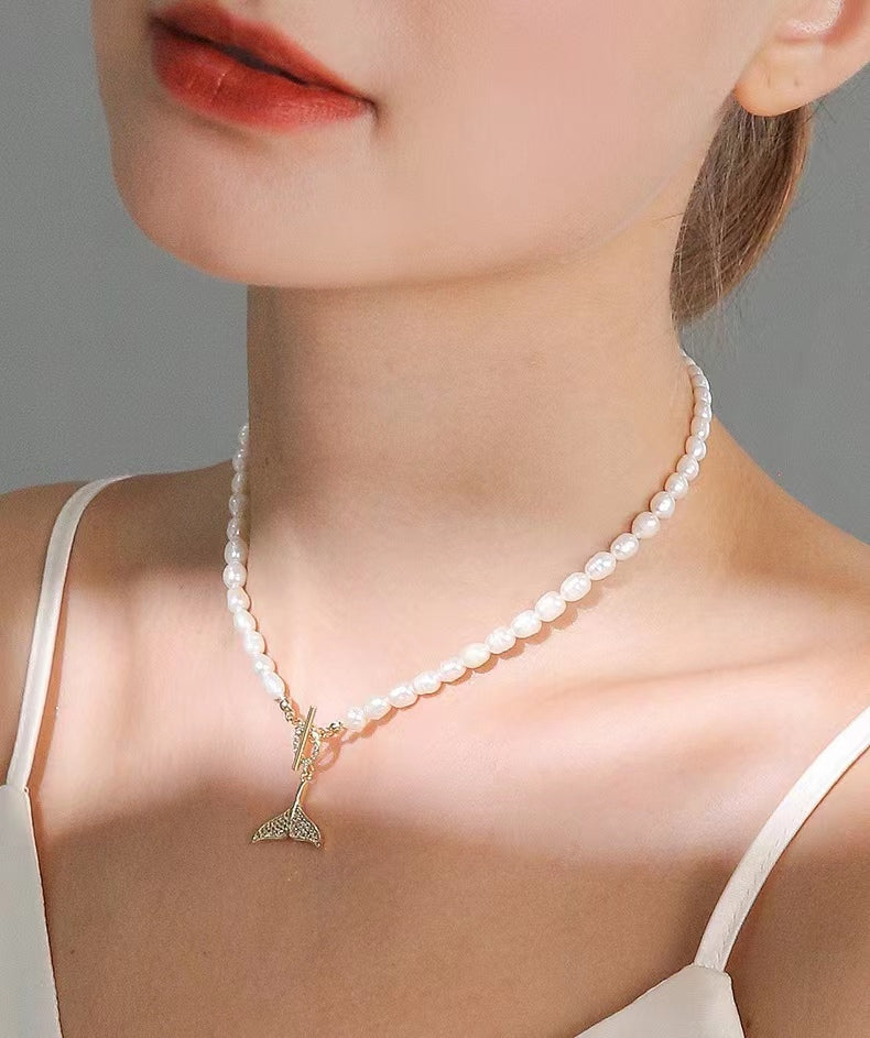Collar de sirena con perlas de agua dulce auténticas