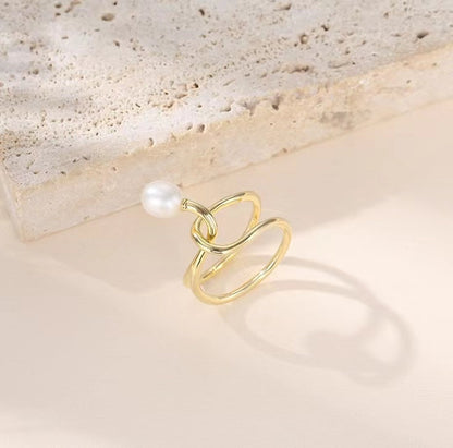 S925 Silver Genuine Freshwater Pearl Fate Knot Ring