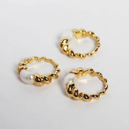Genuine Freshwater Pearl Gold Bean Ring