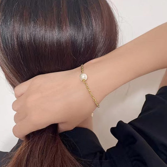 Pulsera de cadena con mitología de plata maciza S925 con auténtica perla barroca