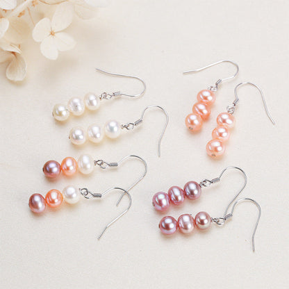 Solid S925 Silver Genuine Freshwater Pearl Gourd Earring
