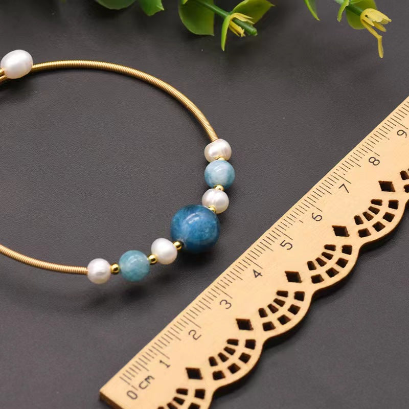 Bracelet en perles d'eau douce véritables et aigue-marines (édition limitée)
