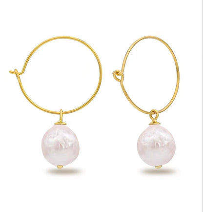 Genuine Baroque Pearl S925 Silver Sun Halo Earrings