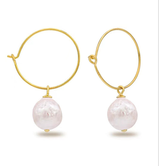Boucles d'oreilles halo soleil en argent massif S925 avec perles baroques authentiques