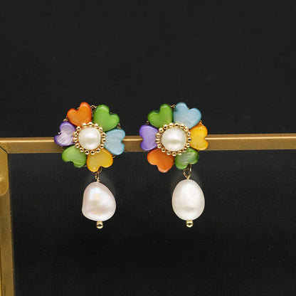 Genuine Freshwater Baroque Pearl Rainbow Clover Earrings (Limited Edition)