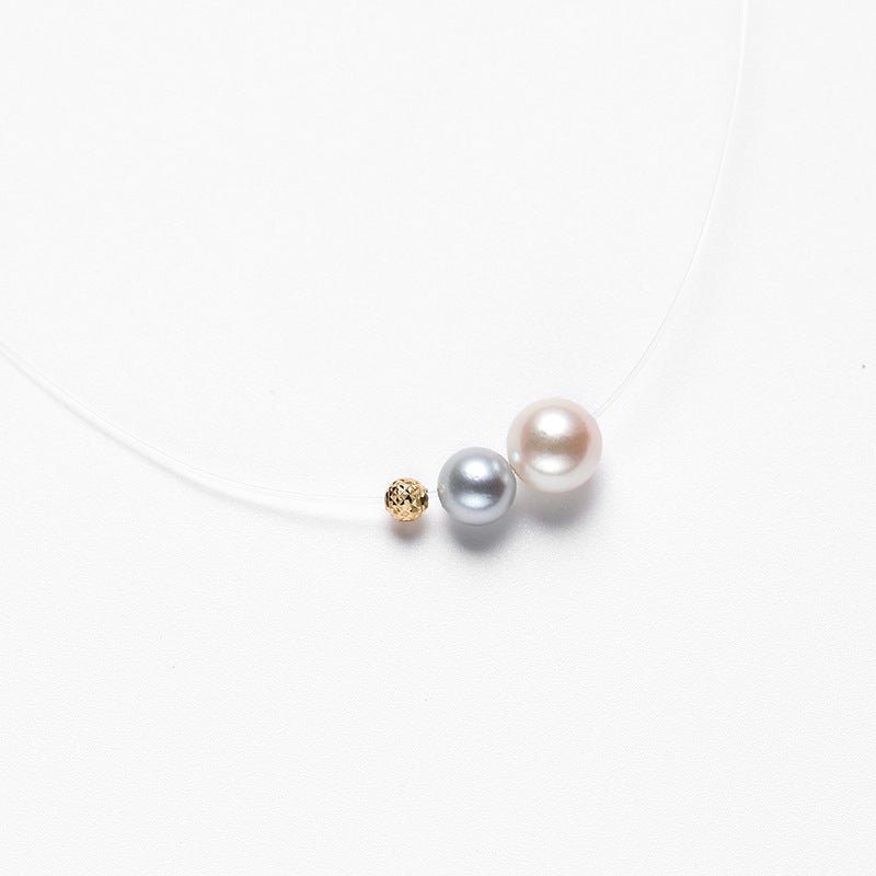 Solid K Gold Genuine Akoya Seawater Pearl Elegant Collarbone Chain
