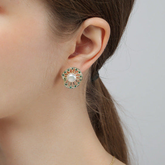Boucles d'oreilles en perles d'eau douce véritables et feuilles de lotus