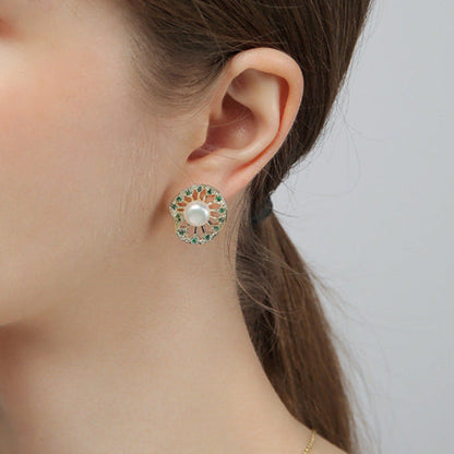 Boucles d'oreilles en perles d'eau douce véritables et feuilles de lotus