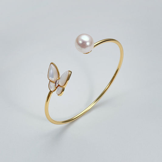 Freshwater Pearl Pearl & Butterfly Open Bangle
