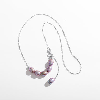 S925 Silver Asymmetric Freshwater Pearl Drop Necklace  – Elegant Collarbone Chain