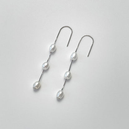 Genuine Freshwater Pearl Solid 925 Silver Éline Threader Earrings