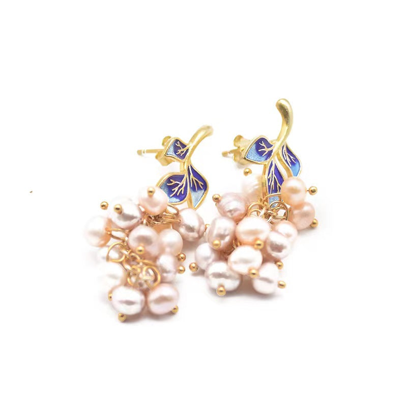 Pendientes de hada azul con auténtica perla de agua dulce