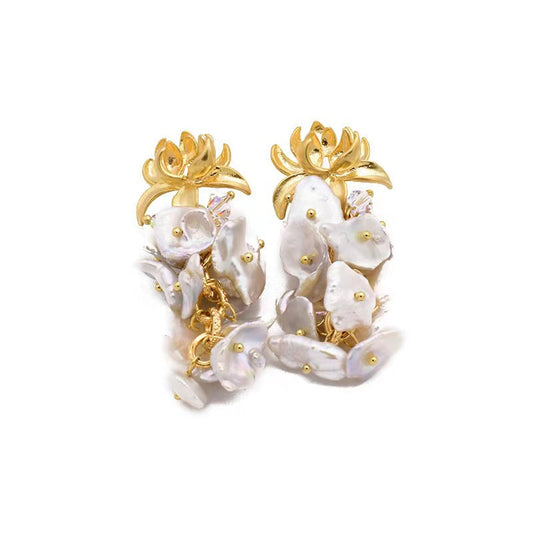 Pendientes de Epiphyllum con auténtica perla barroca de agua dulce