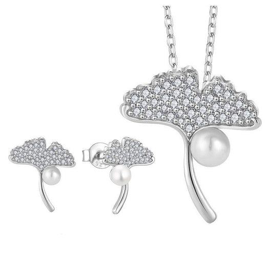 Ensemble collier et boucles d'oreilles Gingko Dance en perles d'eau douce véritables