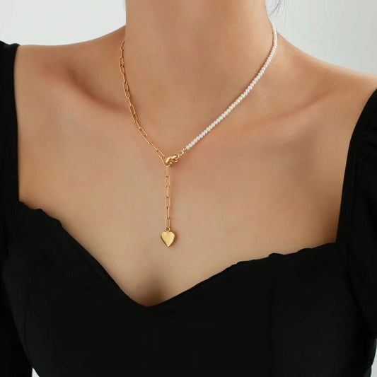 Collier en forme de cœur avec véritable perle d'eau douce