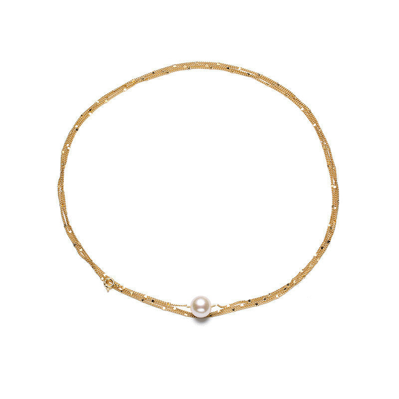 Collar de capas doradas con perlas de agua dulce genuinas