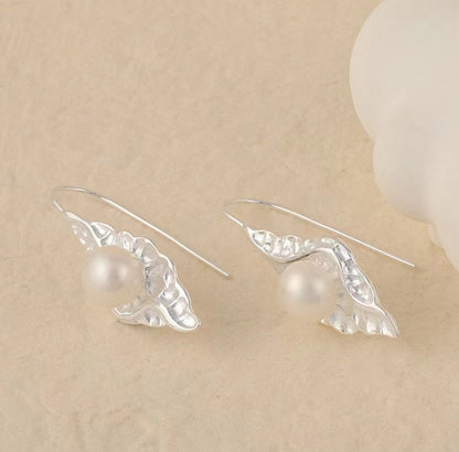 Pendientes de pupa de plata maciza S925 con auténtica perla barroca