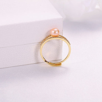 Anillo Salomé de latón bañado en oro de 18 quilates con auténtica perla de agua dulce