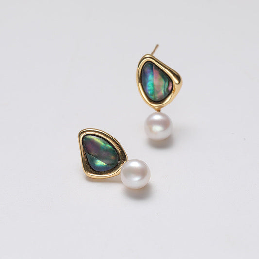 Boucles d'oreilles en argent massif S925 avec perles d'eau douce véritables et plumes de paon