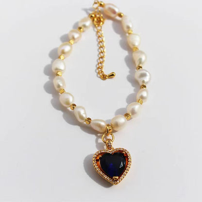 Collar de corazón arcoíris con perlas de agua dulce auténticas