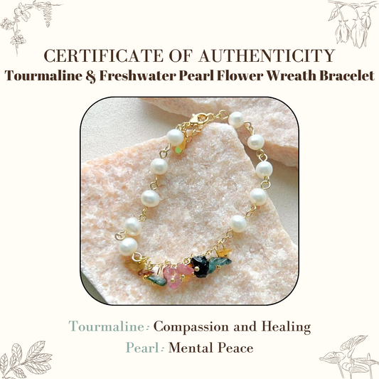 Pulsera de corona de flores de turmalina y perlas de agua dulce