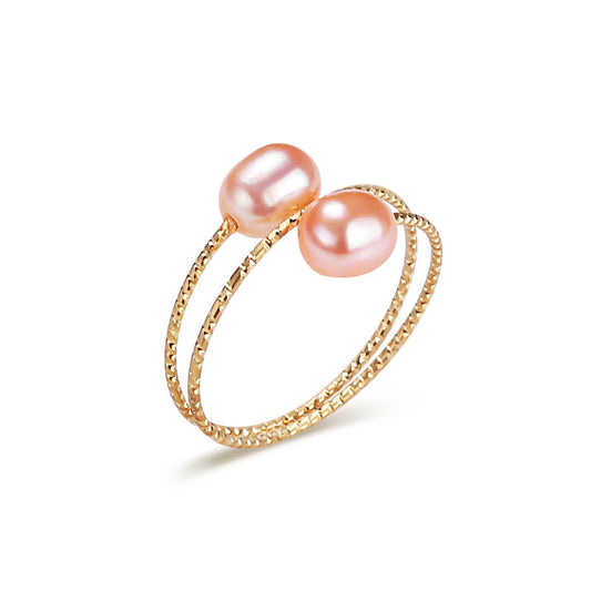 Bague Nydia en laiton plaqué or 18 carats avec véritable perle d'eau douce