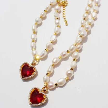 Collar de corazón arcoíris con perlas de agua dulce auténticas